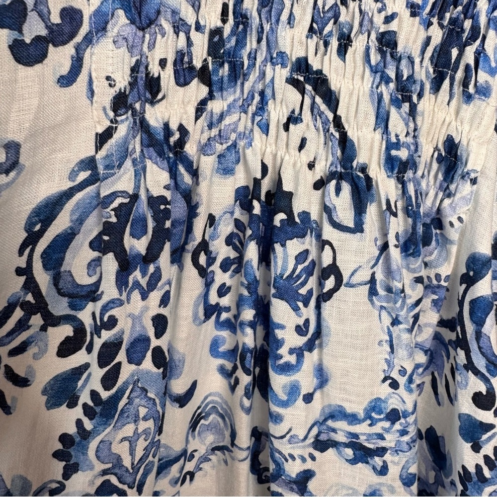 Sara Campbell Blue White Linen Kaftan Dress | Small | Coastal Resort - Picture 6 of 14